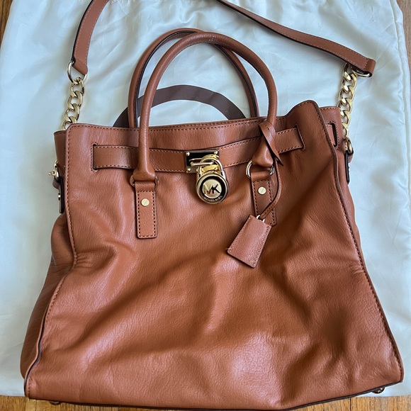 Like New Michael KORS Cognac Hamilton Large Bag convertible satchel - Picture 1 of 7